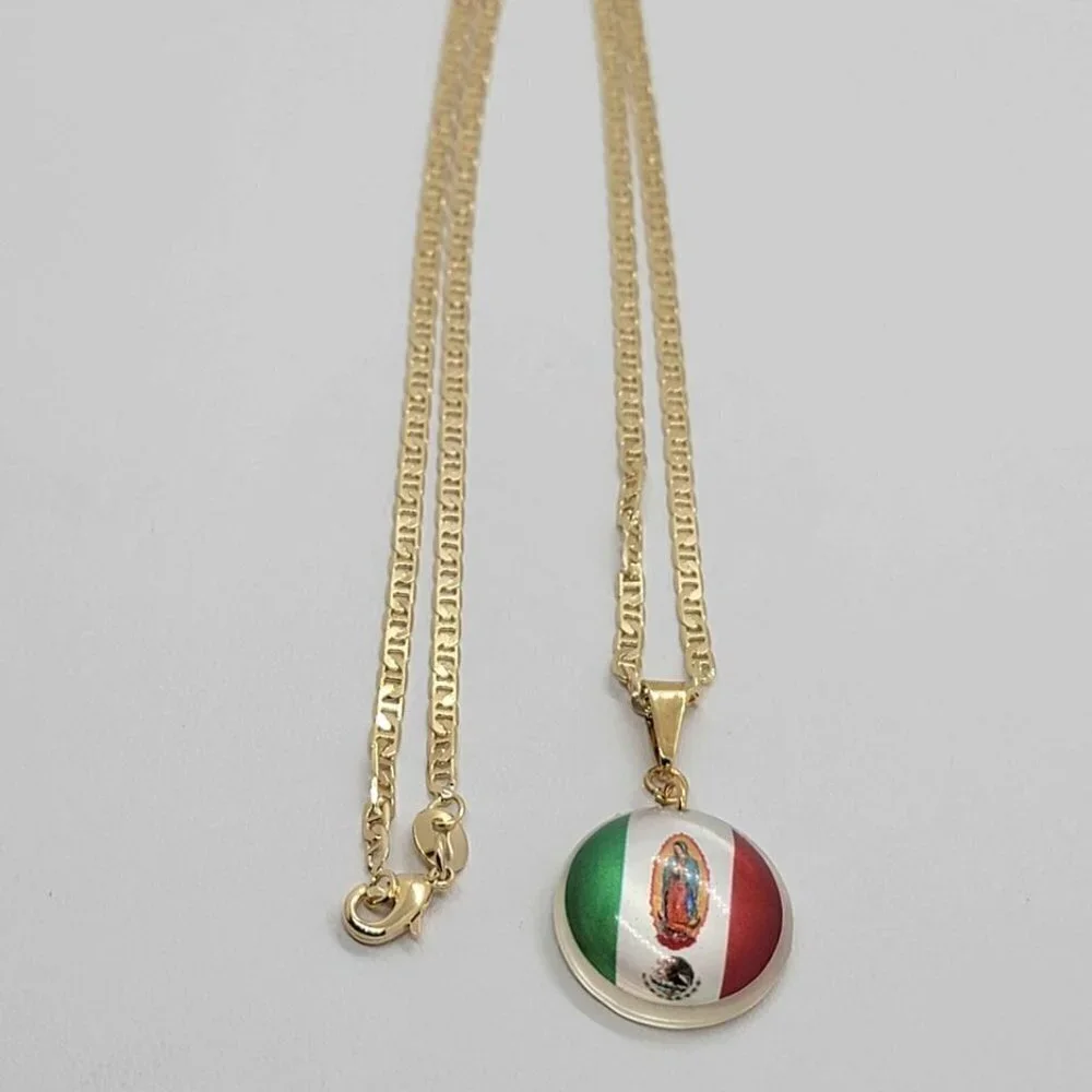 Exclusive Virgen De Guadalupe Necklace with Flag of Mexico